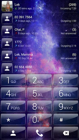Dialer theme Galaxy Glass Screenshot 1