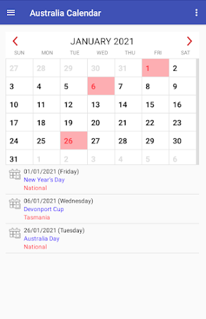 Australia Calendar 2021 Screenshot 2