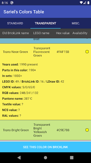 Sariel's Colors Table Screenshot 2