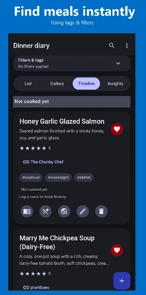 Dinner Diary - Meal&Recipe Log Screenshot 2