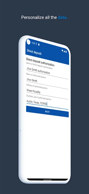 Direct Deposit Authorization Screenshot 1