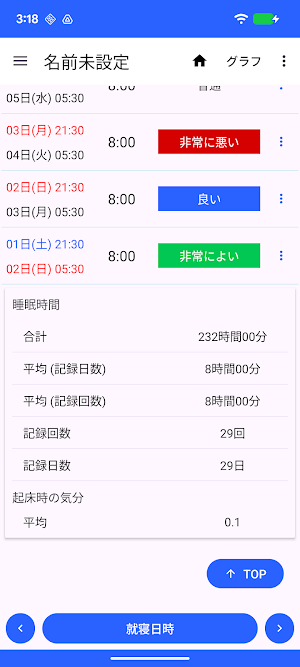 睡眠時間 記録帳 Screenshot 1