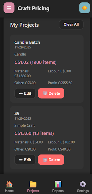 Craft Pricing Calculator Screenshot 2