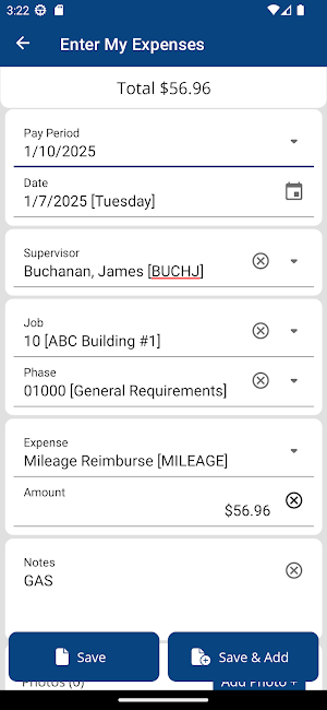Job Cost Time Card Screenshot 3