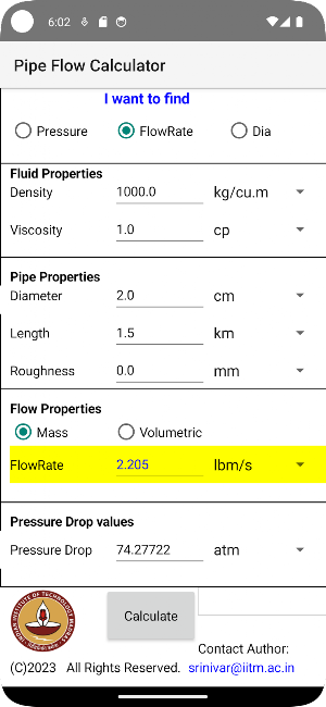 Pipe Flow Calculator V1 Screenshot 1