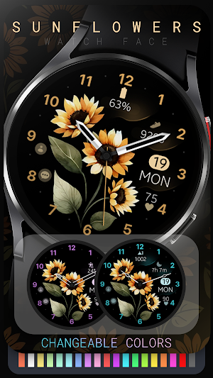 Sunflowers analog watch face Screenshot 2