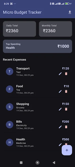 Micro Budget Tracker Screenshot 1