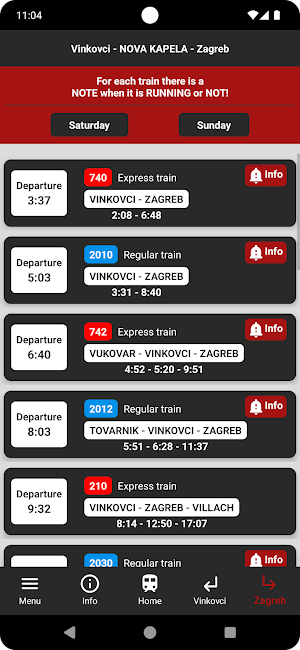 Nova Kapela train timetable Screenshot 1