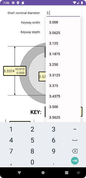 Keyway & Tolerances Calculator Screenshot 1