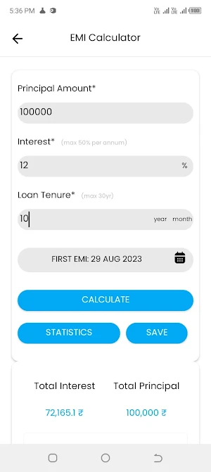 EMI Smart Calc Screenshot 1