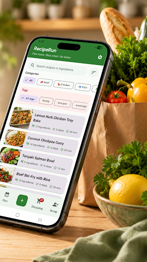 RecipeRun: Meal & Grocery List Screenshot 1