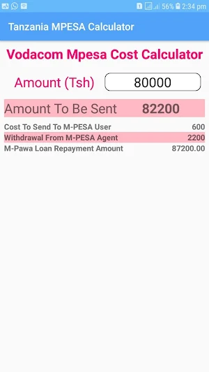 Tanzania M-PESA Cost Calculator Screenshot 0