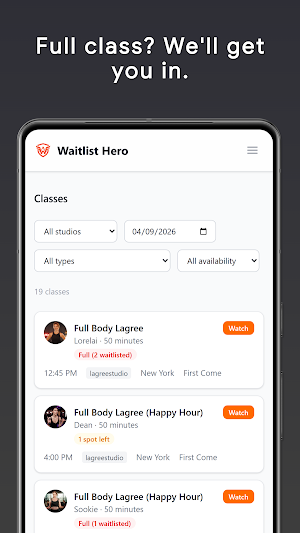 Waitlist Hero: Fitness Booker Screenshot 1