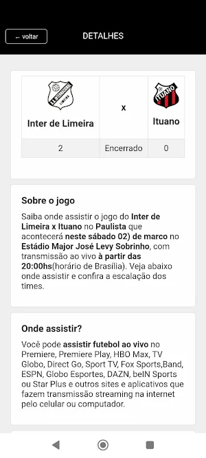Futebol ao vivo Screenshot 2