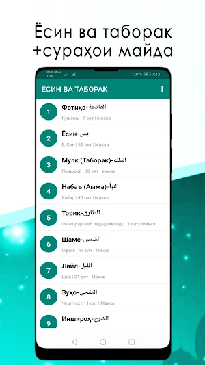 ЁСИН ВА ТАБОРАК, СУРАҲОИ МАЙДА АЗ ҚУРЪОНИ КАРИМ. Screenshot 0