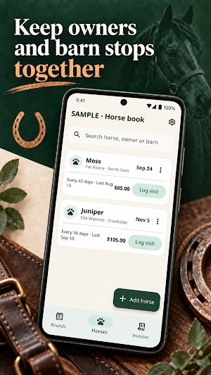 Farrier Schedule & Invoices Screenshot 1