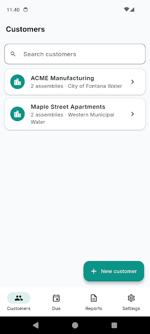 Backflow Test Report Log Screenshot 0