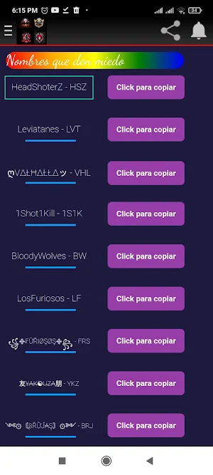 Nombres de clanes para Fire F. Screenshot 0