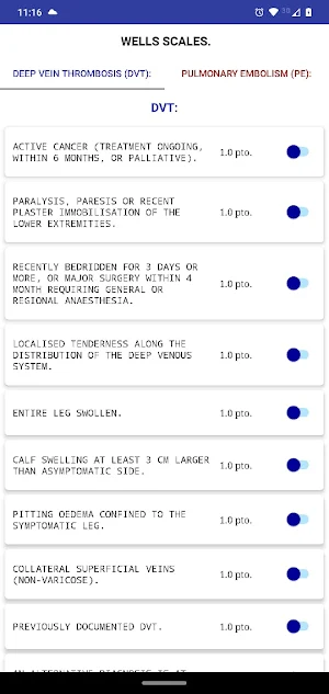 Wells score. Screenshot 1