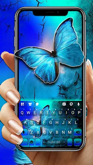 Neon Blue Butterfly Keyboard Background Screenshot 0