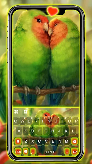 Love Heart Parrots Keyboard Background Screenshot 0