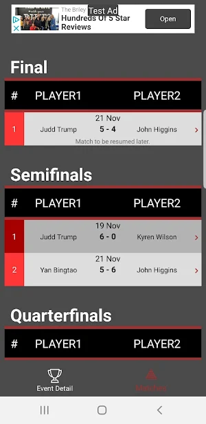 2021 - 2022 Snooker Calendar Screenshot 3