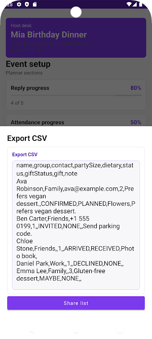 Event Guest List Screenshot 2