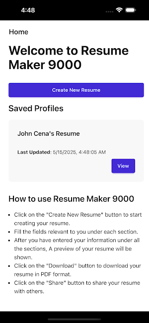 Resume Maker 9000 - PDF CV Screenshot 1