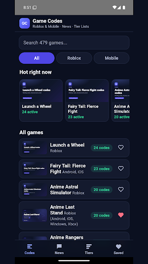 Roblox & Mobile Game Codes Screenshot 1