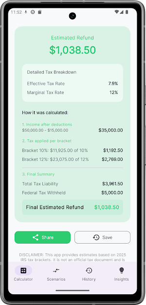 Tax Refund Estimator 2025–26 Screenshot 1
