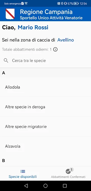 Tesserino Venatorio Screenshot 2