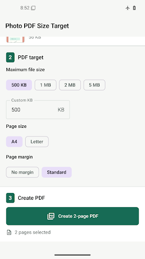 Photo PDF Size Target Screenshot 2