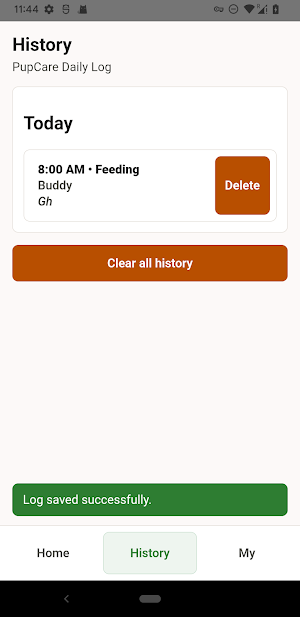 PupCare Daily Log Screenshot 1