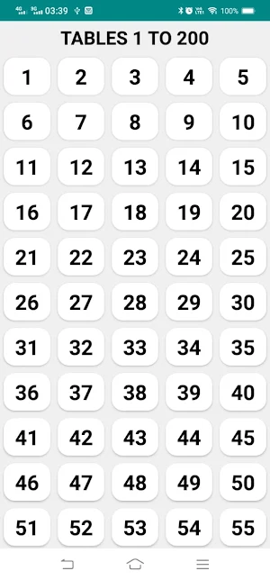 Math Tables 2 to 200 Screenshot 2