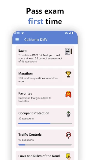 California DMV practice test Screenshot 0
