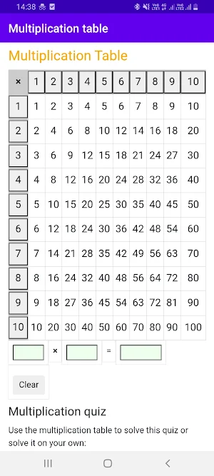Multiplication Table learning Screenshot 0