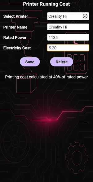 JD 3D Printing Calculator Screenshot 2