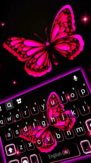 Neon Pink Butterfly Keyboard Background Screenshot 1