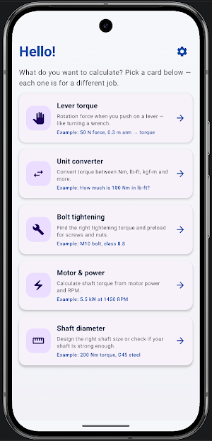 Engineering Torque Calculator Screenshot 1