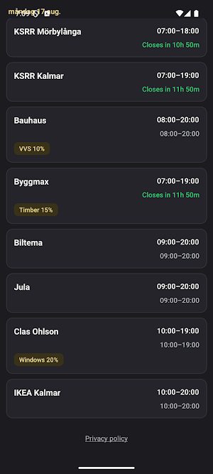 Opening Times - Stores Screenshot 1