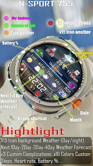 N-SPORT755 Sporty Watch Face Screenshot 2
