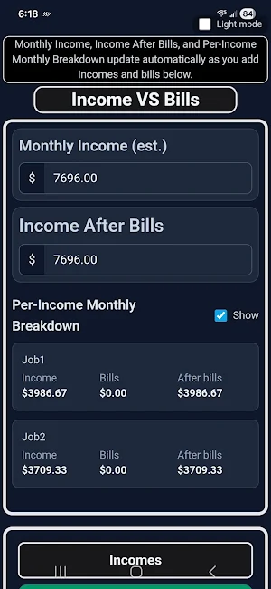 Income VS Bills - Manage Money Screenshot 0