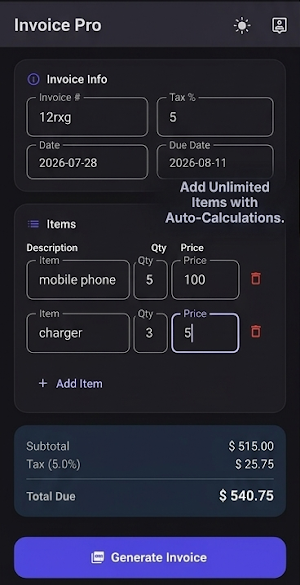 PDF Invoice & Receipt Maker Screenshot 2