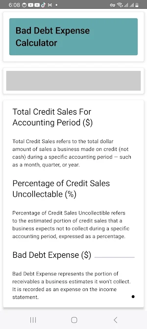 Bad Debt Expense Calculator Screenshot 1