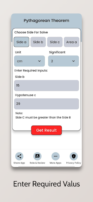 Pythagorean Theorem Calculator Screenshot 2