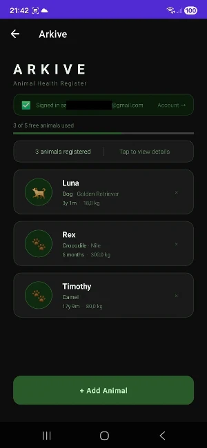 Arkive—Animal Health Register Screenshot 1