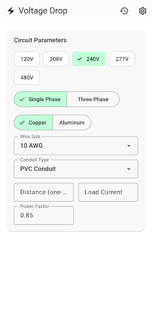 Voltage Drop NEC Tables 8&9 Screenshot 0