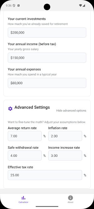 Steve Retirement Calculator Screenshot 1