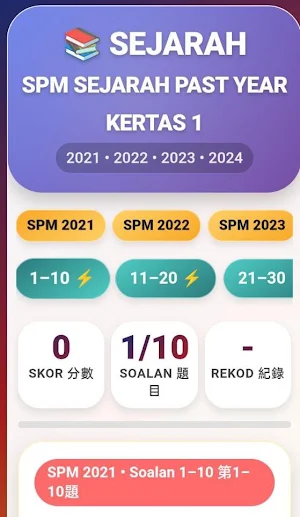 SPM Sejarah Past Year Quiz- K1 Screenshot 1