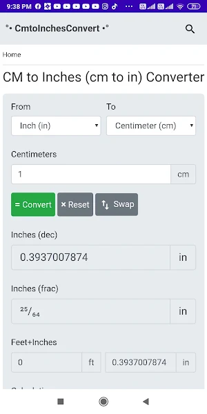CmtoInches Convert Screenshot 0